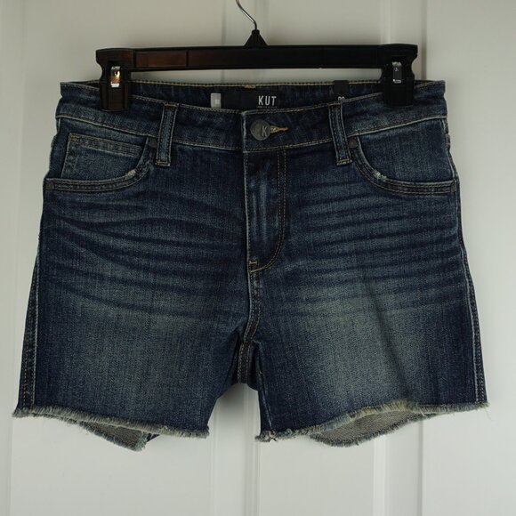 New Kut From The Kloth Gidget Fray Mid Rise Denim Short in Stimulating size 00 - Picture 2 of 12